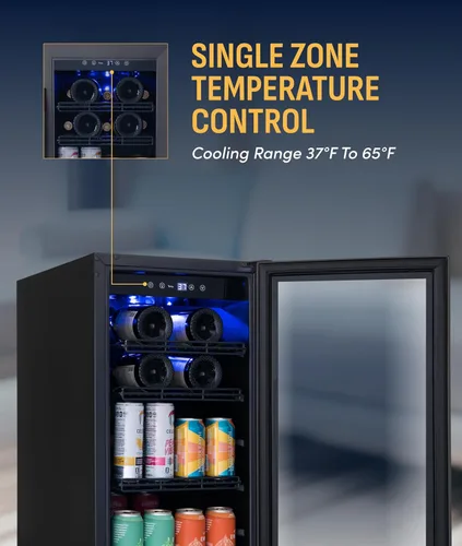 Miniatura 5 de NewAir Refrigerador de bebidas y vino de zona única de 15 pulgadas, refrigerador de bebidas y vino para 33 botellas/80 latas, mini refrigerador