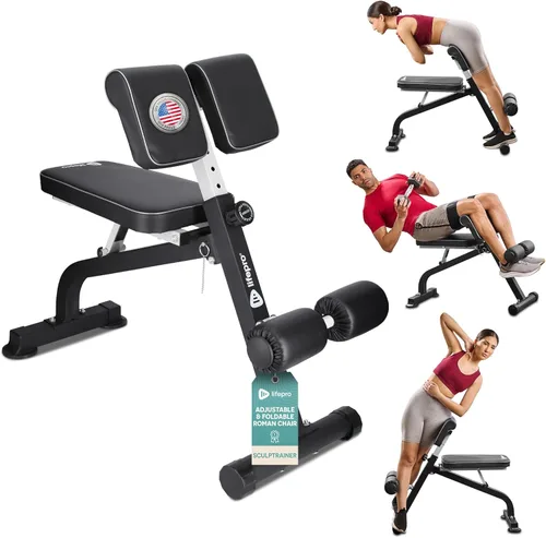 LifePro SculptTrainer Roman Chair with 330 lb Capacity — Incline Adjustable Hyperextension Bench for All-in-One Body Workout — Foldable Home Gym