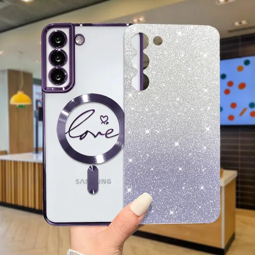 Miniatura 146 de ZONRW - Funda para Samsung Galaxy S22 Ultra magnética, para mujeres y niñas, cubierta trasera suave, lujosa, con corazón de amor, bling, degradado