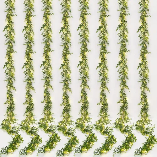 Miniatura 20 de Dolicer Guirnalda de eucalipto, paquete de 2 unidades, vegetación sintética de 12 pies, guirnaldas colgantes falsas para telón de fondo de boda