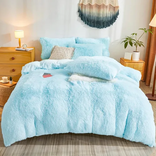 Miniatura 24 de Besfunny Juego de funda de edredón de felpa mullida y acuática Twin Set – Juego de ropa de cama de piel sintética de felpa acuática de 2 piezas