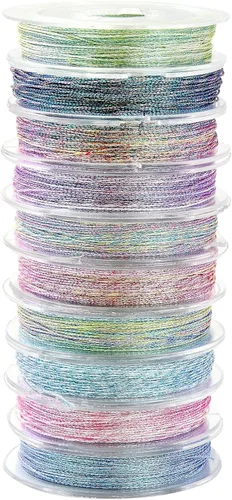 LiQunSweet 10 rollos de 24 yardas (72.2 ft)/rollo de cordones metálicos redondos coloridos de poliéster para collares, pulseras, joyas y