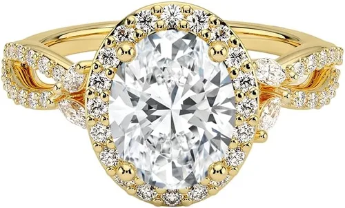 Miniatura 4 de IGI Anillo de compromiso de diamantes de talla excelente ovalada blanca de 3.43 quilates con marquesa de acento y diamantes redondos de laboratorio