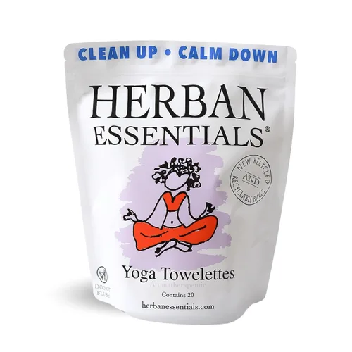 Herban Essentials Toallitas para esterillas de yoga, aceite esencial de lavanda, toallitas húmedas envueltas individualmente para toallitas después