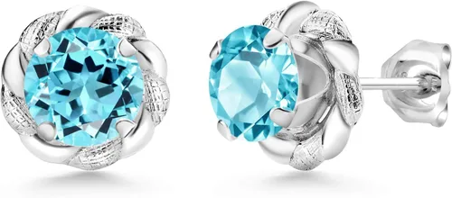 Miniatura 270 de Gem Stone King Aretes de plata de ley 925 de 0.236 in con piedra natal redonda para mujer