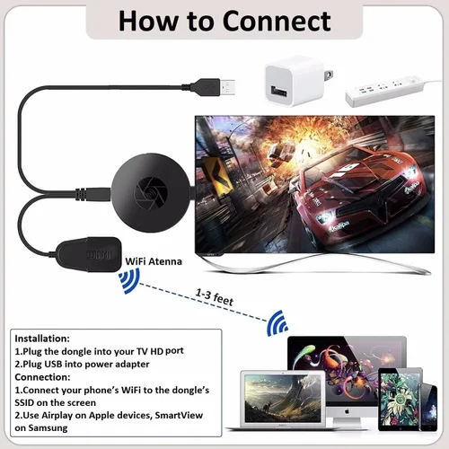 Miniatura 5 de SmartSee Adaptador de pantalla HD inalámbrico con pantalla WiFi Cast Mirroring Dongle Receptor para teléfono/PC/tableta a pantalla HD Monitor