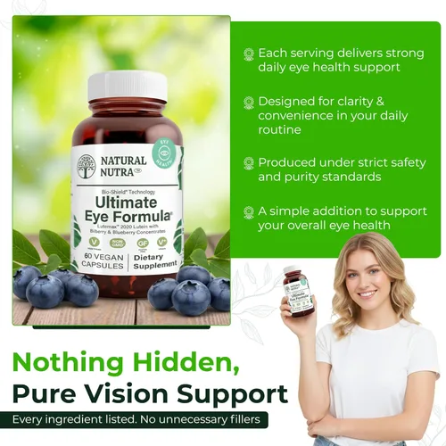 Miniatura 4 de Natural Nutra Ultimate Eye Health Vitaminas, Lente y Suplemento de Retina, Mejora la Visión Nocturna, Visión Diurna, Extracto de Arándano, 30