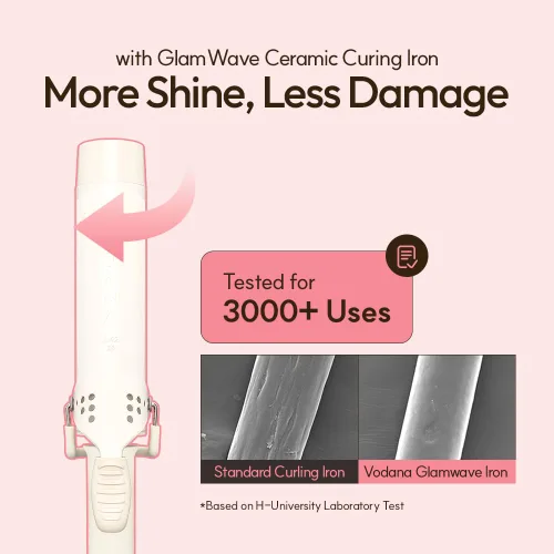 Miniatura 4 de VODANA Plancha rizadora profesional de cerámica GlamWave, rizos naturales de larga duración, calor instantáneo, rizador de pelo, rizador de pelo