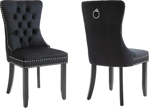 Miniatura 22 de Juego de 2 sillas de comedor de terciopelo, sillas decorativas tapizadas con botón acolchonado, ribete de cabeza de clavo y tirador de anillo Naranja