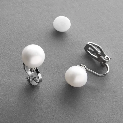Miniatura 6 de Mariell Pendientes de perlas blancas de agua dulce para mujer, pendientes de perlas semiredondos de 0.354in sin perforar