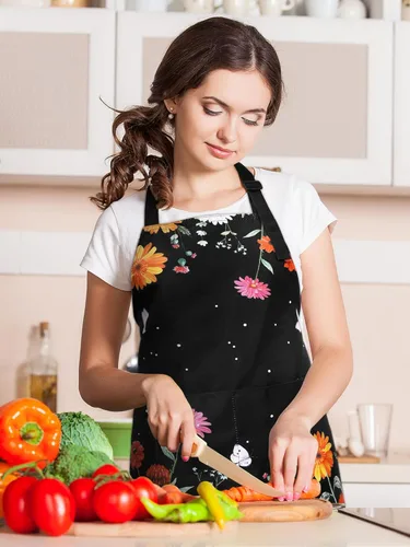Miniatura 2 de Bencailor 6 delantales de cocina de verano con bolsillos, diseño de flores, gallo, abeja, mariposa, girasol, primavera, a granel para mujeres