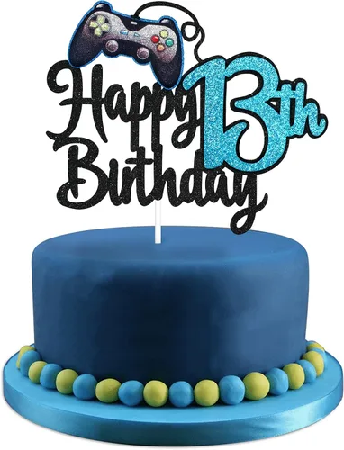 Miniatura 15 de Decoración de pastel de feliz cumpleaños 8 para videojuegos, fiesta de cumpleaños de 8 años, suministros de pastel azul, juego en nivel, decoración