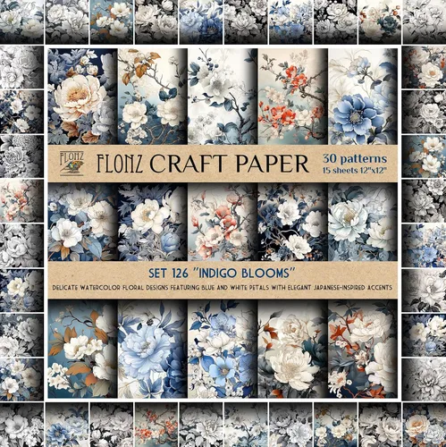 Miniatura 6 de FLONZ Papel de álbum de recortes (30 patrones de 12 x 12 pulgadas) Tranquil Garden Retreat ~ Paisajes de jardín japonés de acuarela con flores