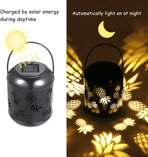 Miniatura 6 de Lixada Iluminación al aire libre LED alimentado por energía solar luz de césped ahuecado diseño de piña colgante lámpara de decoración de paisaje