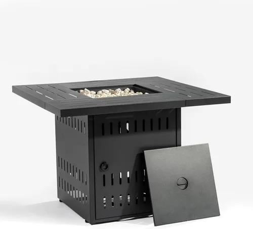 Miniatura 11 de Mesa para fogata de propano de 28 pulgadas, mesa de fuego de 50,000 BTU con tapa de acero, patas grandes, rocas de lava, pozo de fuego seguro