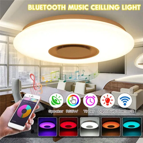 Miniatura 2 de Lámpara de techo con música WiFi mejorada con altavoz Bluetooth y control remoto, lámpara de techo regulable de 15 pulgadas compatible con Alexa