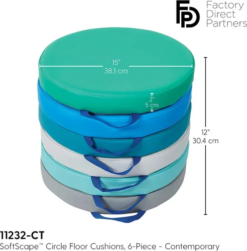 Miniatura 3 de Factory Direct Partners SoftScape - Cojines de piso redondos de 15 pulgadas con asas para salón de clases; asientos flexibles para guardería