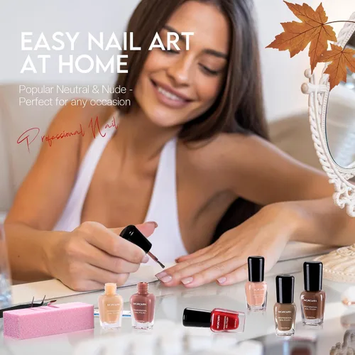 Miniatura 3 de Morovan Juego de Esmaltes de Uñas Marrones: Kit de Esmalte de Uñas Nude Chocolate Oscuro de Invierno Secado Rápido al Aire Regular Paquete