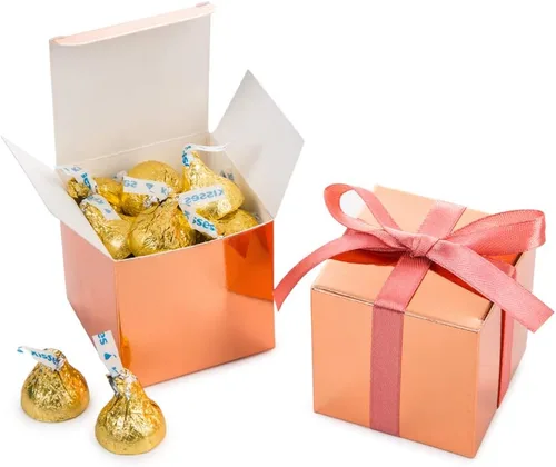 Miniatura 18 de AWELL Caja de dulces de regalo rosa a granel de 2 x 2 x 2 pulgadas con cinta rosa caja de favor de fiesta, paquete de 50 Caja rosa con cinta rosa