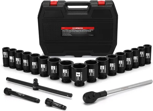 Miniatura 10 de CASOMAN 9 piezas 3/4" unidad de eje profundo tuerca de eje impacto enchufe set, incluye adaptador de 1/2" a 3/4", 6 puntos, CR-MO, 2-1/16" a 2-1/2