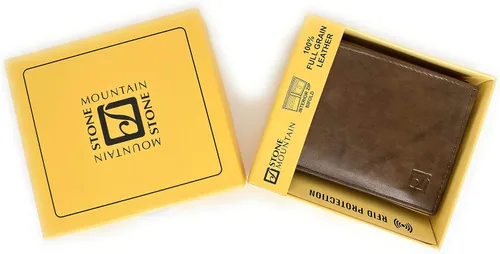 Miniatura 4 de Nueva piedra montaña para hombre monedero genuino TAN cuero RFID Passcase Bifold