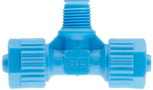 Miniatura 2 de Tefen Tubo de compresión de polipropileno de fibra de vidrio, adaptador en T, azul, tubo de 0.315 in de diámetro exterior x 1/4" BSPT macho x tubo
