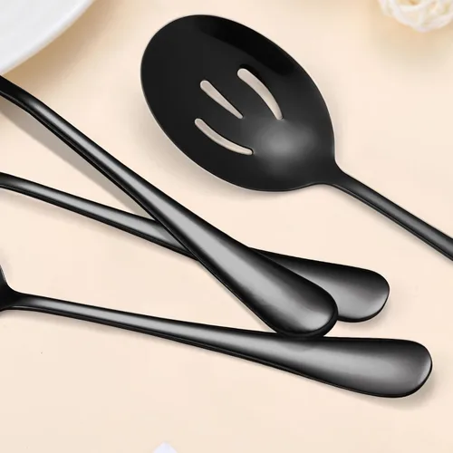 Miniatura 4 de Juego de Utensilios para Servir Negros de 10 Piezas de Acero Inoxidable para Cocina Catering Cubertería incluye Pinzas para Catering Cucharas