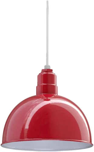 Miniatura 60 de Steel Lighting Co. Colgante de cuenco rosa Lámpara montada en el techo Cúpula de 15 pulgadas vástago de 12 pulgadas Estilo granero de acero