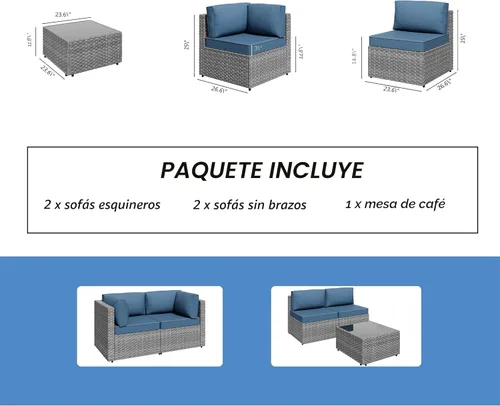 Miniatura 8 de Shintenchi Juego de 5 muebles de patio al aire libre, sofá seccional de patio, muebles de mimbre de polietileno gris, juegos de conversación