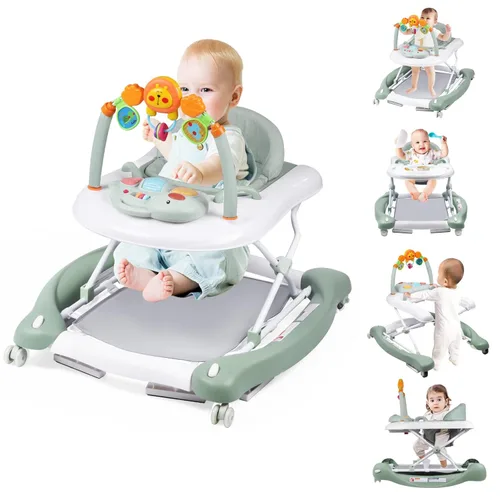 Miniatura 17 de Andador de bebé, 5 en 1 para niños y niñas de 6 a 12 meses con gorila, reposapiés extraíble, bandeja de alimentación y música, caminador de C-gris