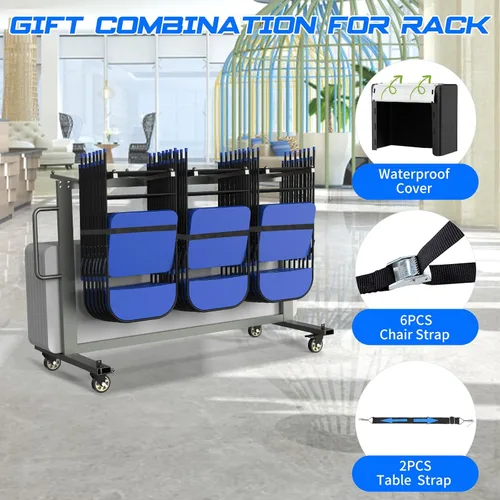 Miniatura 7 de Silla plegable gris y carrito de mesa, capacidad de peso de 400 libras, silla plegable con ruedas giratorias de 4 pulgadas que hacen que almacenar