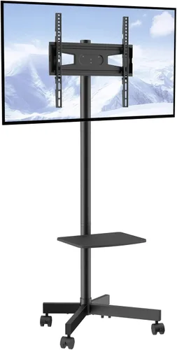 Miniatura 11 de VEVOR - Soporte de TV con ruedas, carrito de TV móvil para pantallas de 17 a 55 pulgadas, de retrato a paisaje, soporte de TV portátil con ruedas