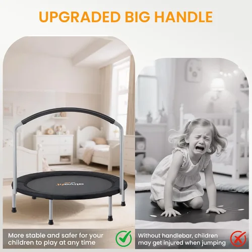 Miniatura 5 de ATIVAFIT Trampolín infantil de 36 pulgadas con mango grande, compacto para interiores y exteriores, mini trampolín para niños pequeños (2-6 años)