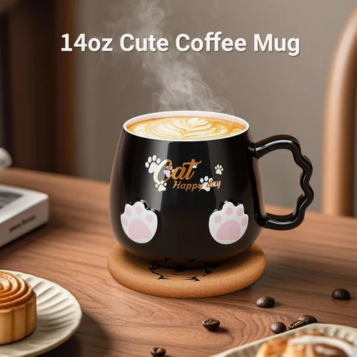 Miniatura 2 de Bgbg Linda Taza de Gato, Taza de Café Té Leche de Cerámica con Tapa de Gatito Adorable, Cuchara de Garra Kawaii, Alfombrilla de Anime, Cosas