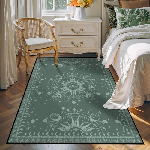 Miniatura 26 de 5' X 7' Alfombra con diseño de sol y luna, alfombras boho celestiales para dormitorio, sala de estar, estilo bohemio, oculto, media luna, solar