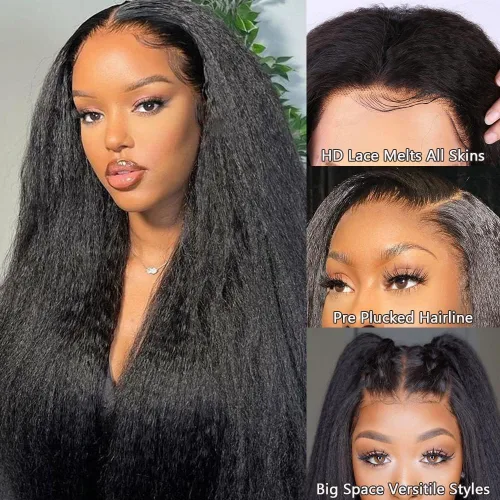 Miniatura 6 de GOLFMAX Yaki Straight Human Hair Wig For Black Women Natural Kinky Straight 13x4 Lace Front Wigs Human Hair 18 Inch kinkycurly human hair wig