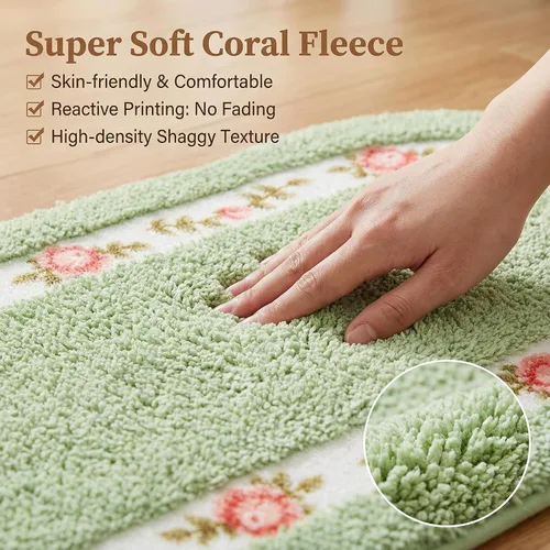 Miniatura 2 de Stay Young Alfombra decorativa con diseño de rosas y flores, para dormitorio, sala de estar, baño, cocina, diseño romántico resistente a