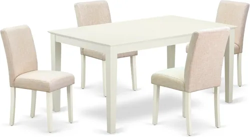 East West Furniture CAAB5-LWH-02 - Juego de mesa de comedor moderno de 5 piezas, incluye una mesa de cocina rectangular y 4 sillas tapizadas de tela