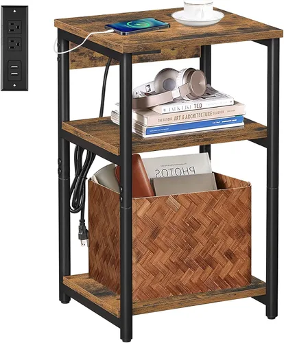 Miniatura 10 de TUTOTAK Mesita de noche con estación de carga, mesa auxiliar, mesa auxiliar con USB, 21.8 pulgadas de alto con estante de almacenamiento, mesa
