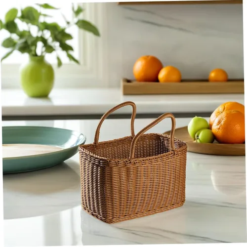 Miniatura 7 de VOSAREA Cesta de mano tejida para almacenamiento y arreglo floral, contenedor decorativo para el hogar, estilo japonés, cesta de picnic para uso