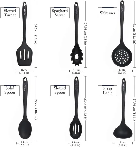Miniatura 3 de Culinary Couture Juego de 6 utensilios de cocina de silicona negra, antiadherentes, resistentes al calor, con núcleo interior de acero