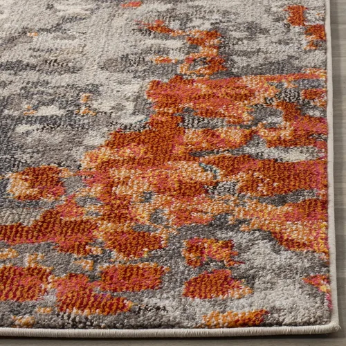 Miniatura 4 de SAFAVIEH Colección Monaco Alfombra de Pasillo - 2'2" x 6', Gris y Naranja, Diseño Abstracto Acuarela Bohemio Chic, No Desprende Pelusa y de Fácil