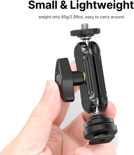 Miniatura 5 de R098 Cold Shoe Monitor Mount, 1/4 "Rotable Dual Ballhead Hot Shoe Mount Micrófono Luz de relleno Monitor de cámara Soporte giratorio Compatible