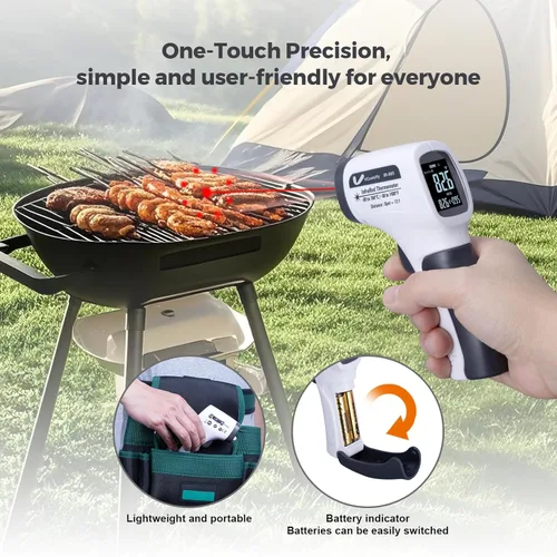 Miniatura 6 de Pistola de temperatura para carne, termómetro infrarrojo automotriz con anillo láser DS12: 1, pistola térmica digital con emisividad ajustable y Gris