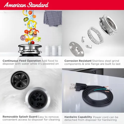 Miniatura 7 de American Standard 10-US-AS-5-HD Eliminación de basura Anti-Atasco Sistema de trituración de residuos de alimentos de acero inoxidable, de servicio