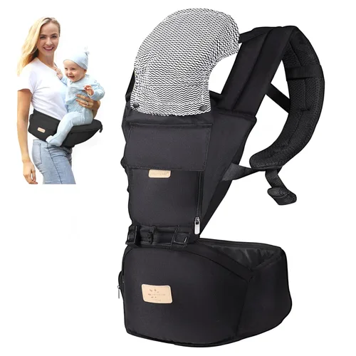 Miniatura 13 de FRUITEAM Portabebés de recién nacido a niño pequeño, taburete de cintura certificado de seguridad con asiento de cadera, portabebés ergonómico 6