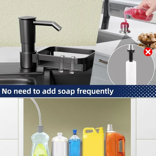 Miniatura 3 de KNEELISA Dispensador de Jabón con Bomba para Fregadero de Cocina con Soporte para Esponja, Plástico ABS en Mostrador Dispensador de Jabón con Kit