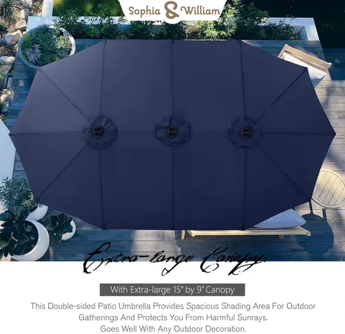 Miniatura 3 de Sophia & William Sombrilla de patio extragrande de 15 pies con luces solares, sombrilla rectangular para exteriores con base incluida, sombrilla