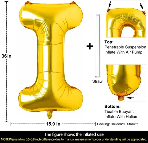 Miniatura 2 de Lovoir Globos dorados grandes de 40 pulgadas con la letra I de gran tamaño, globo de helio de aluminio de Mylar para fiestas de cumpleaños, Letra