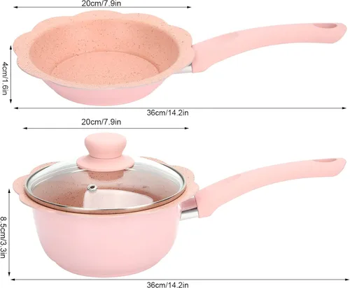 Miniatura 2 de Alvinlite Sartén antiadherente, mini sartén rosa para leche para bebés, juego de utensilios de cocina multifunción con tapa transparente para cocina